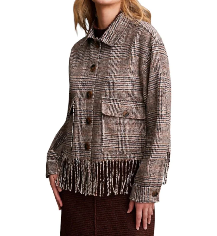 Crop Fringe Shacket In Brown