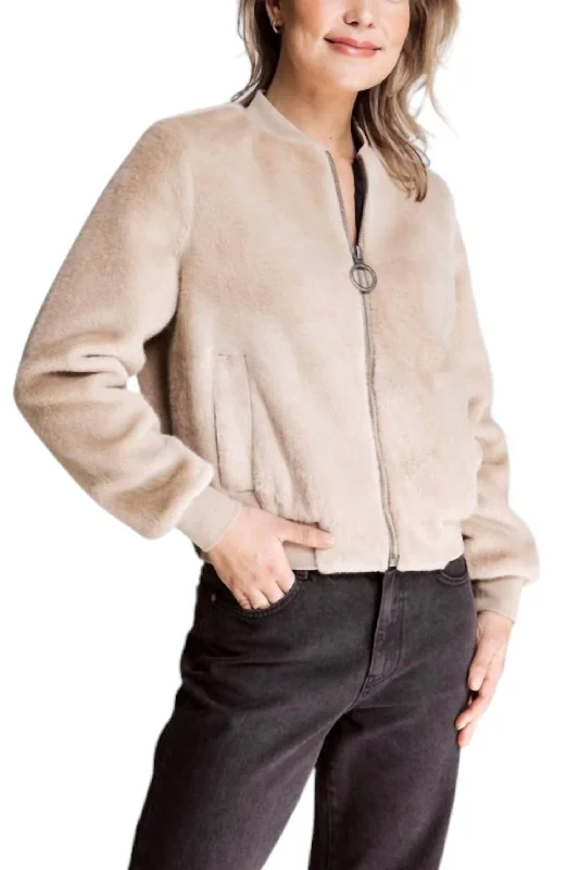 Giulia Faux Fur Bomber Jacket In Tannin