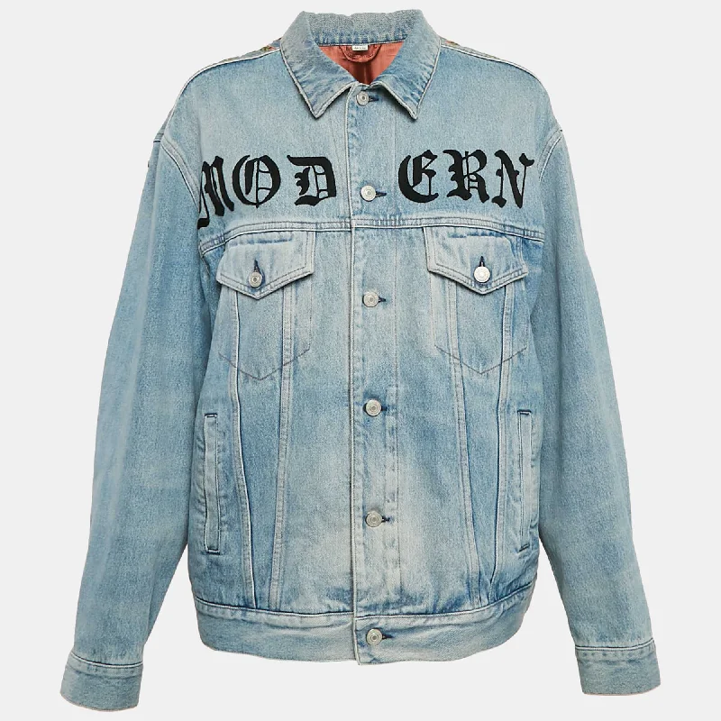 Gucci Blue Vintage Logo Print Denim Applique Detail Jacket L