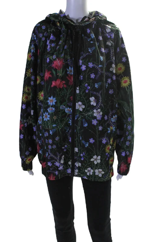 Gucci Womens Floral Print Full Zipper Rain Jacket Black