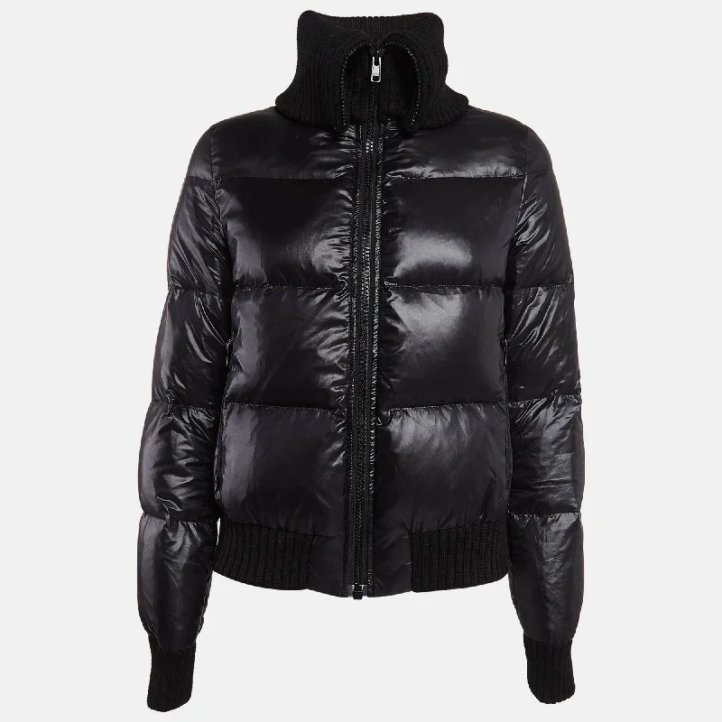 Joseph Black Synthetic Zip-Up Quilted Down Puffer Coat M