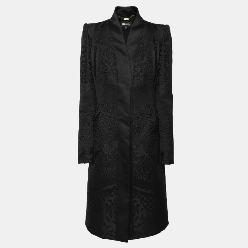 Just Cavalli Black Jacquard Mid Length Coat M