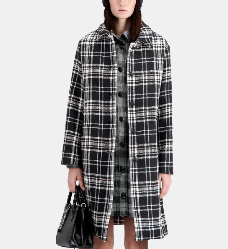 Long Checkered Coat In Wool Blend