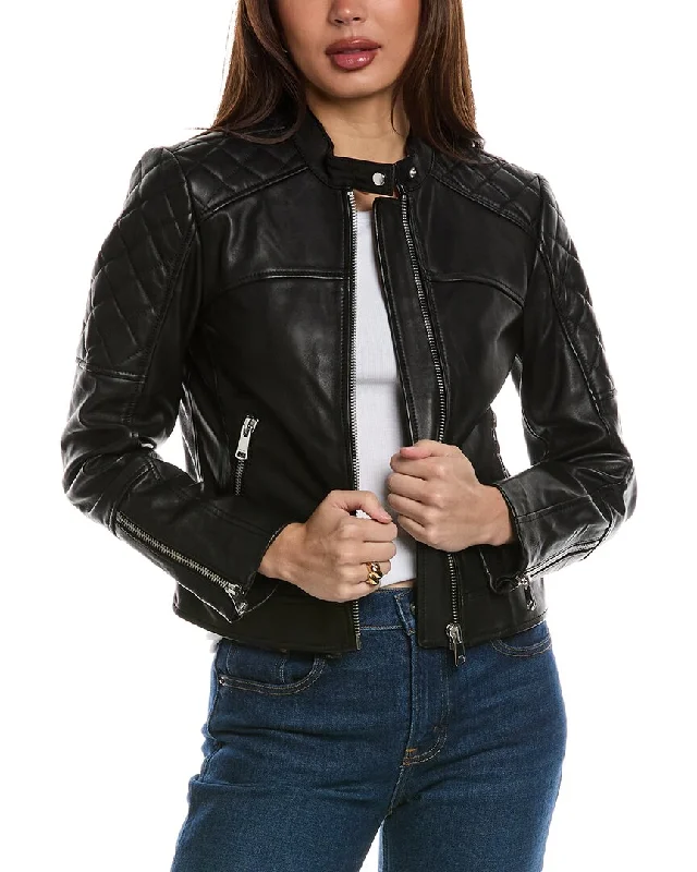 Reiss Adelaide Collarless Leather Biker Jacket