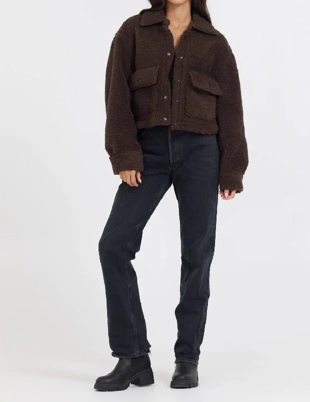 Sherpa Quilted Pocket Jacket In Espresso