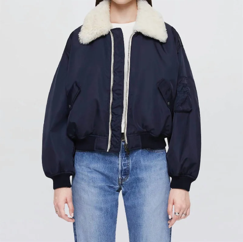 Shrunken Bomber Jacket In Navy