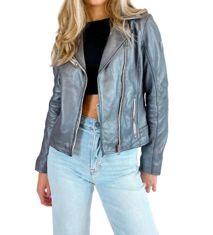 Sofia Metallic Leather Jacket In Grey