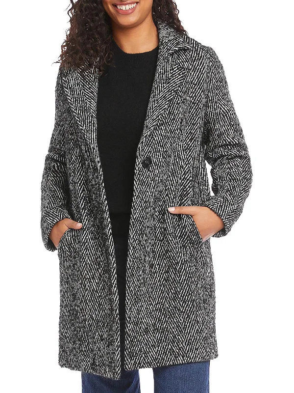 Tailored In Teal Womens Wool Blend Herringbone Long Coat