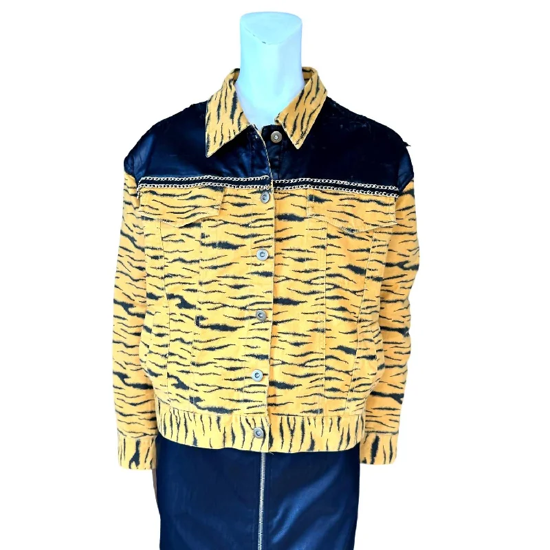 Tiger Vintage Style Bomber Jacket In Gold, Black