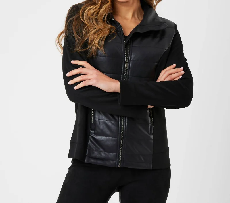 Vegan Leather/suede Quilted Jacket In Black