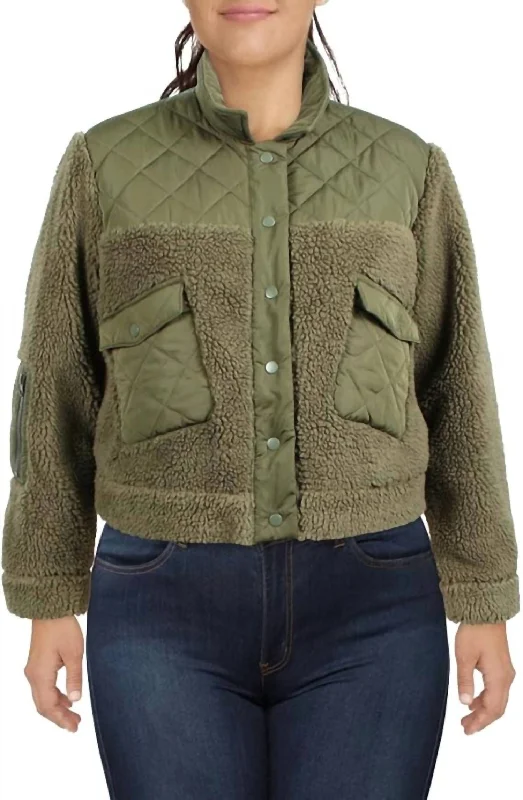 Women's Peyton Quilted Mixed Media Teddy Coat In Green