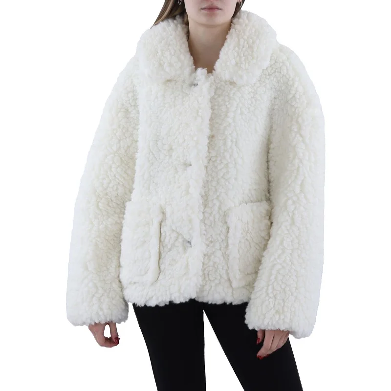 Womens Sherpa Long Sleeve Faux Fur Coat