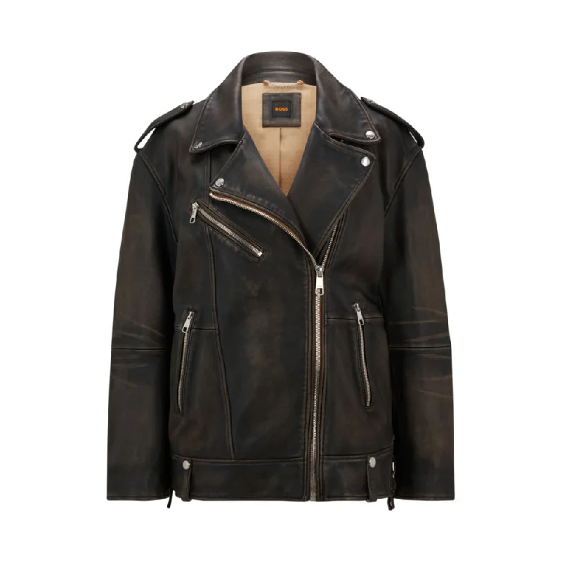 Zip-up leather jacket with signature lining