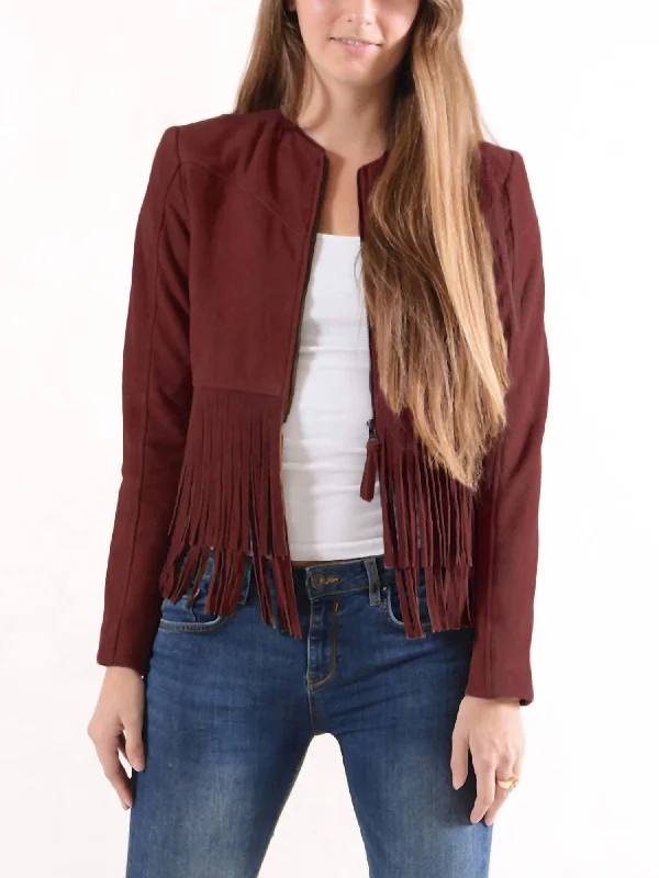 Zita Suede Fringe Jacket In Masala